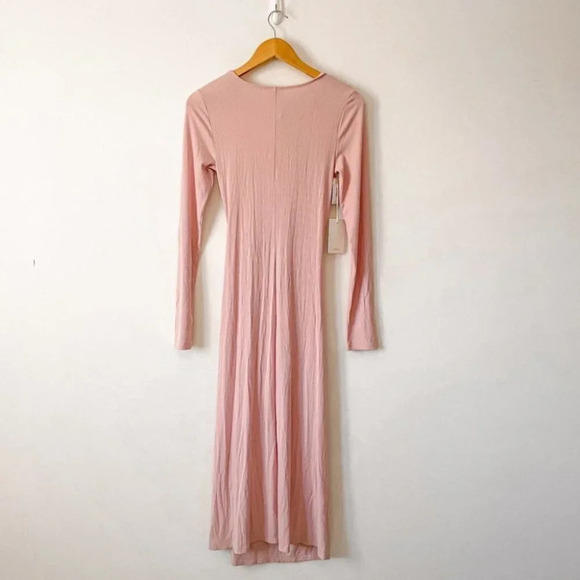 Aritzia Wilfred Poetic PINK Amelia Long Sleeve Ribbed Jersey Dress NWT Sz Small - Picture 6 of 9